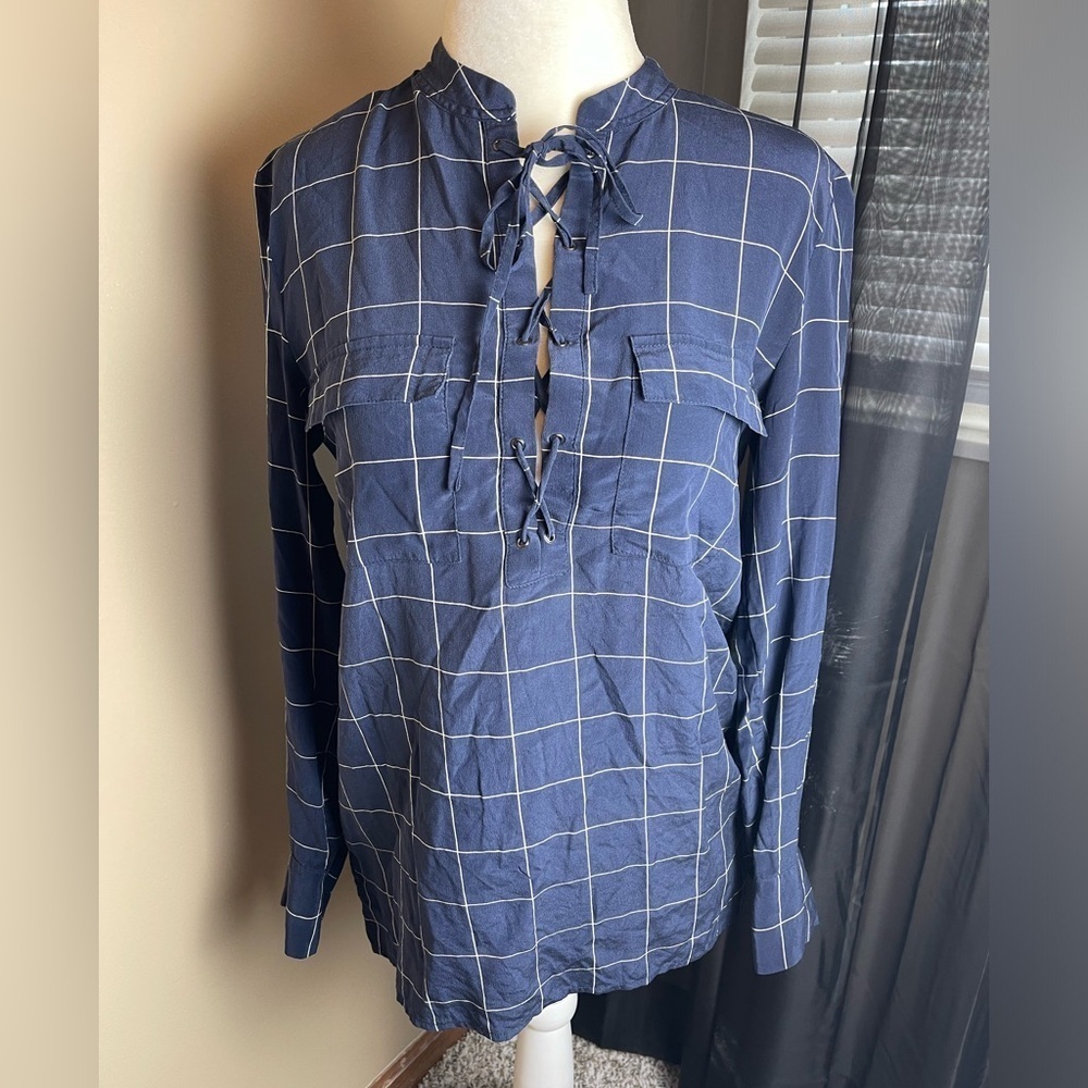 Madewell Monroe Navy Silk Blouse Size XS
